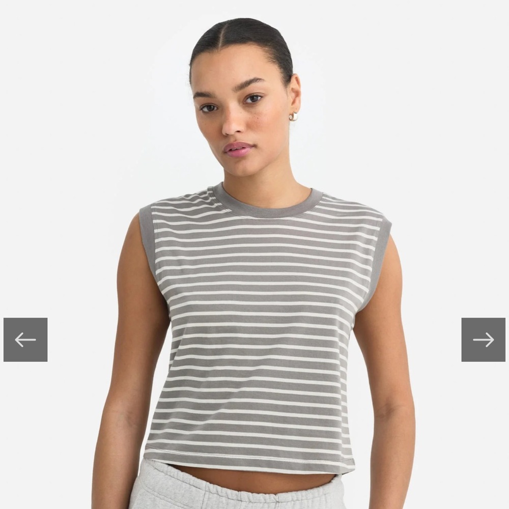 MATE the Label Gray and White Striped Muscle Tee